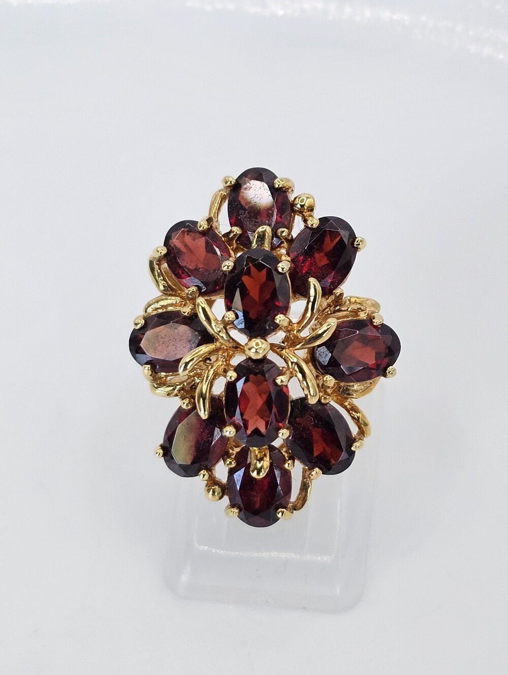 Genuine Red Garnet Cluster Ring 18k Yellow Gold Vermeil Size 5!